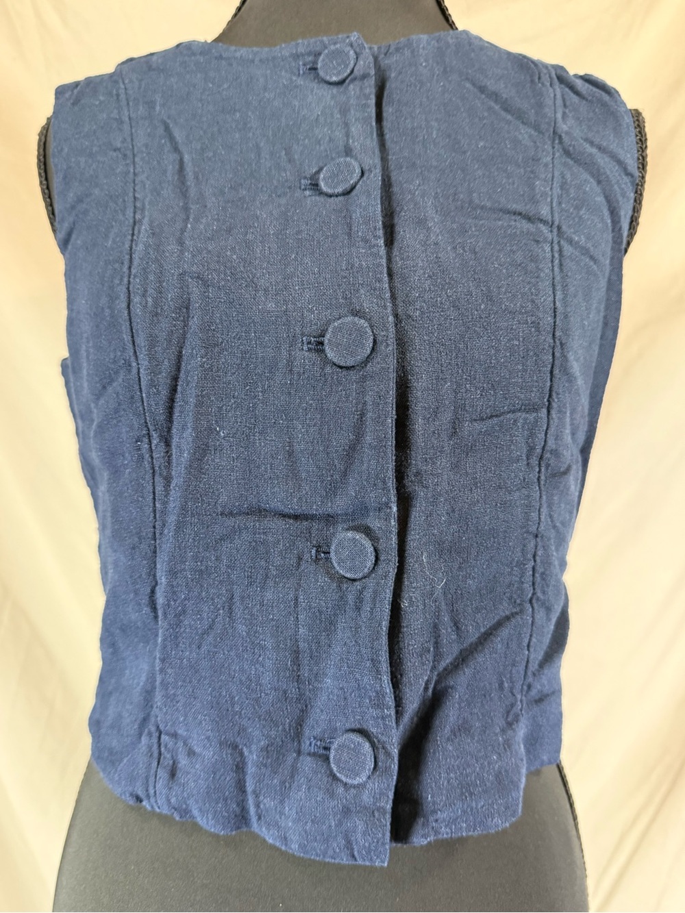 Abercrombie & Fitch Mara Linen-Blend Button-Through Vest Navy - Small